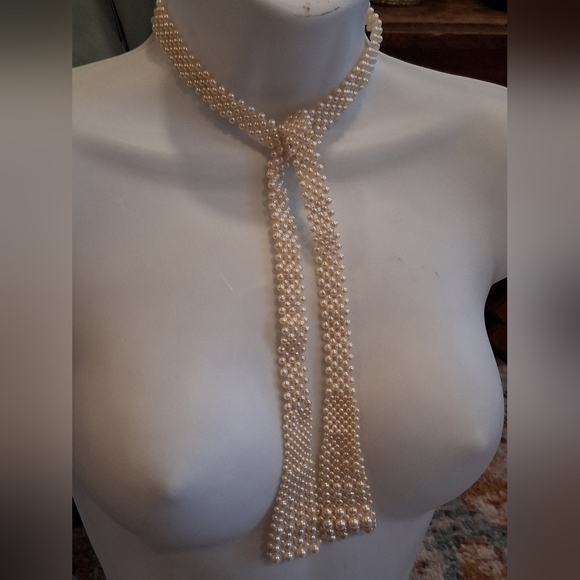 Vtg Crochet Bead Necktie - Picture 2 of 3